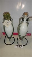 (2) Hanging Glass Bottles w/ Metal Stands