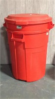 Red Rubbermaid trash cans