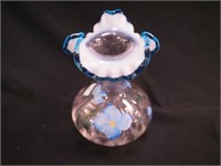 8 1/4" Fenton art pottery vase, handpainted blue