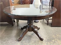 Wooden Dining Table with Leaf and Glass Topper
