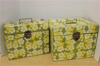 SET OF METAL FLORAL FILE BOXES WITH KEYS