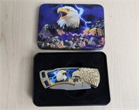 Bald Eagle Stainless Collectible Knife in Tin