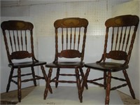 3 Press Backed Wooden Chairs 1 Lot