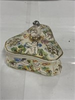 Triangle Italian porcelain candy dish with lid