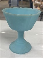 Fenton blue satin candy dish