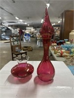 Two piece cranberry glass