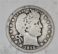 1915 d VF Grade Barber Quarter