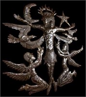 Wrought Metal Religious Figural Wall Plaque.