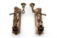 Pair of Brass Putti Candle Sconces.