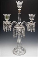 Baccarat ? Crystal Candelabrum w/ Dangling Prisms.