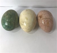 3 Larger Stone Eggs Green, Cream, & Pink. UJC