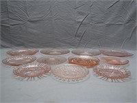 11 Antique Depression Pink Glass Plates