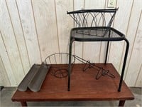 2 Wire Baskets & Wrought Iron Stand