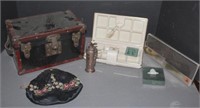 Miniature trunk with tray, Mele jewel case in OB;