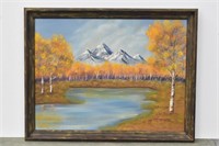 Aspens, Mountains & Lake Original Oil Painting