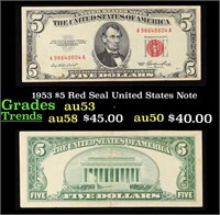 1953 $5 Red Seal United States Note Grades Select