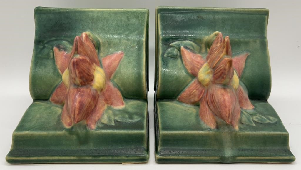 2 Ceramic Bookends w/ Flower Designs