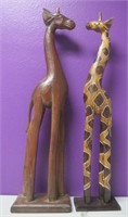 (2) Wood Carved Giraffes Home Decor
