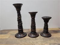 (3) Wooden Candle  Holders