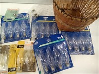 Lot of Miscellaneous Light Bulbs in Wicker Basket