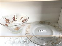 Pair Of Glass Bowl With Fall Leaves and Gold