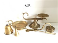 Set Of Brass Weight Scale And Pieces With