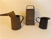 3 Pcs of Vintage Kitchen Ware Grater, Creamer Can