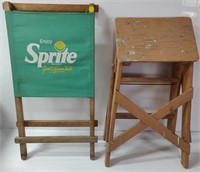 Wooden Step Stool & Sprite Cloth / Wood Sign