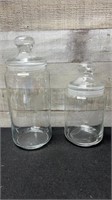 2 Vintage Etched Glass Jars 10" & 8"