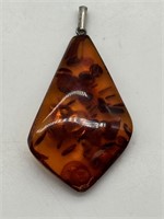 Antique 835 Silver Genuine Amber Pendant