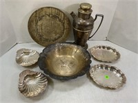 LARGE LOT OF SILVERPLATE BOWLS, COCKTAIL SHAKER,