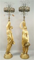 PAIR OF 1940S CAST CHALK FEMALE TORCHIERE