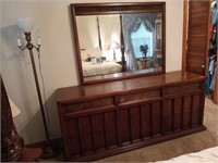 Pecan 9 drawer dresser with mirror 68X71x19