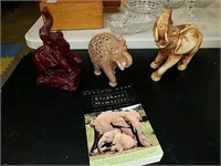 Figural elephants and an elephant book collection
