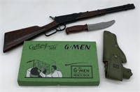 G-Men pencil box and plastic kids weapons