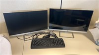 2 HP MONITORS AND KEYBOARD