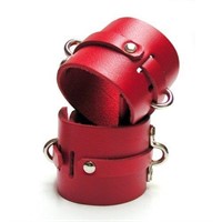 KinkLab Bondage Basics Leather Ankle Cuffs, Red