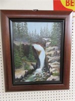 FRAMED OIL ON CANVAS-WATERFALL-SIGNED 27"T X 23"W