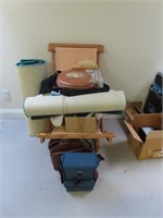 FOLDING PORTABLE CHAIR, NEW TOILET SEAT, RUGS,