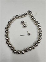 925 Marked Silver Earrings w/Silver ? Necklace