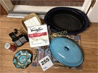 Assorted items including a roaster, phone,