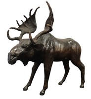 Antique Brown Leather Moose Statue