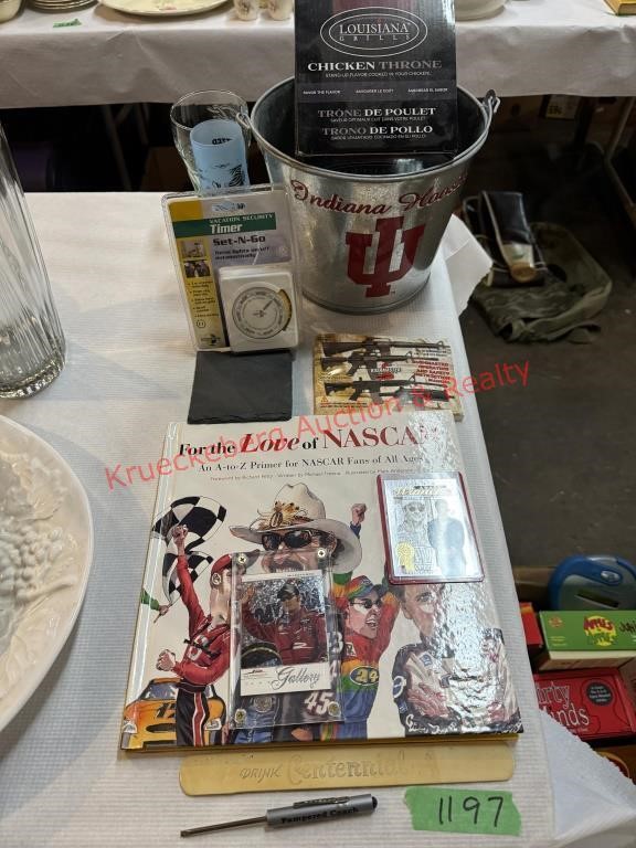 NASCAR  Book, Dale Jr Card, IN Bucket & More