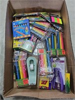 Colored pencils, crayons. School supplies