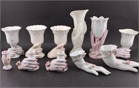 11 China Hand Vases & Candlestick Holders