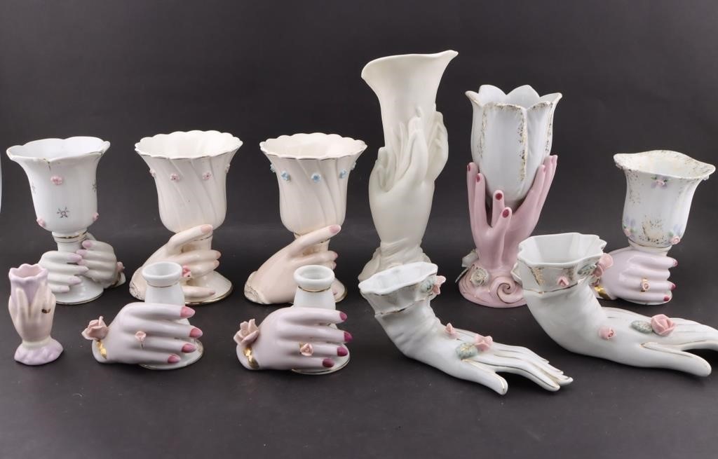 11 China Hand Vases & Candlestick Holders