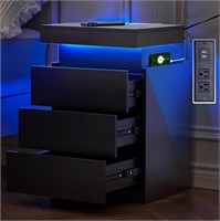 N8515  Black LED Nightstand with 3 Drawers