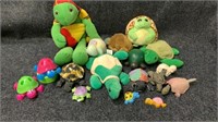 Toy turtle lot, stuffed, plastic, ceramic and