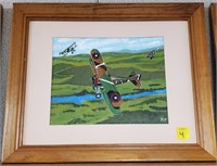 World War 1 Dogfight Oil on Canvas Painting