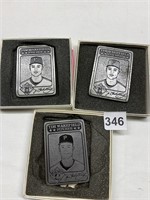THREE SILVER METAL BASEBALL CARDS EACH SEPARATELY